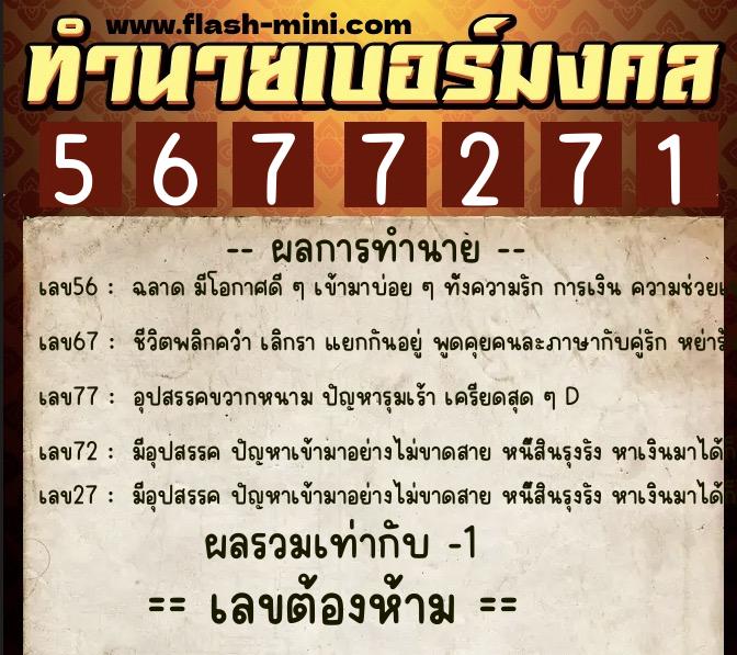 ทำนายเบอร์มงคล 0XX-5677271  ทำนายเบอร์มงคล หมายเลข 096-567727 