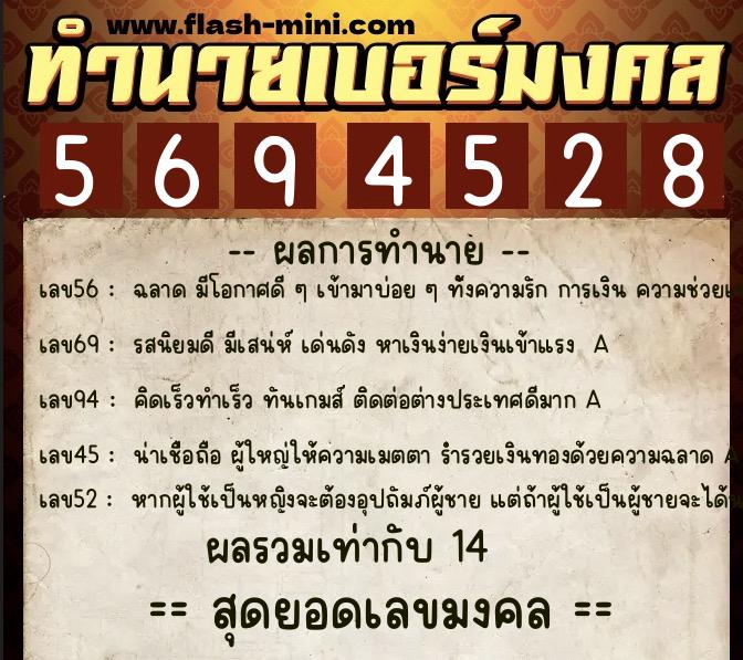 ทำนายเบอร์มงคล 0XX-5694528  ทำนายเบอร์มงคล หมายเลข 093-569452 