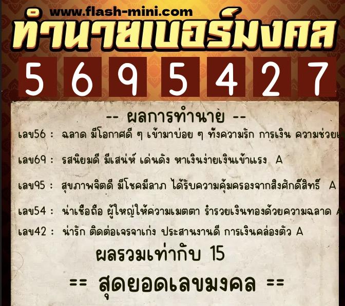 ทำนายเบอร์มงคล 0XX-5695427  ทำนายเบอร์มงคล หมายเลข 098-569542 