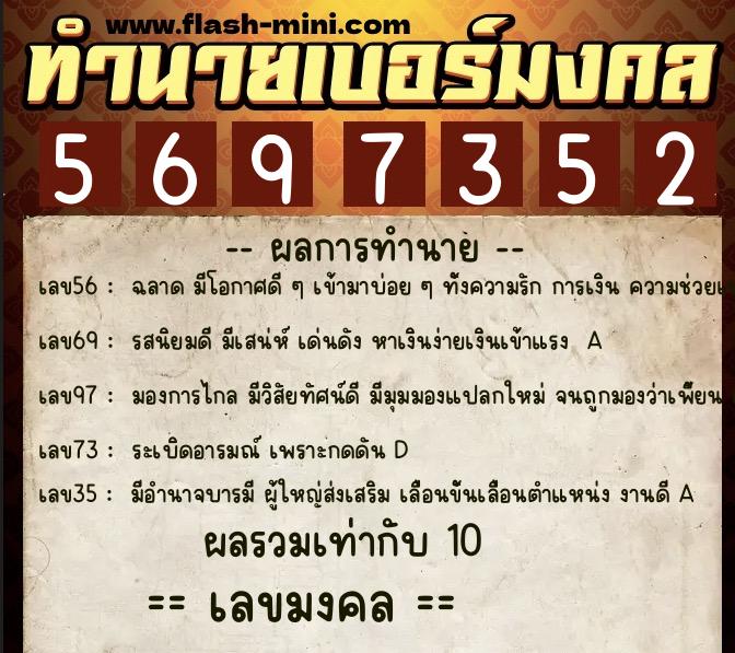 ทำนายเบอร์มงคล 0XX-5697352  ทำนายเบอร์มงคล หมายเลข 094-569735 