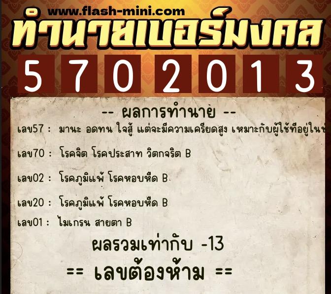 ทำนายเบอร์มงคล 0XX-5702013 ทำนายเบอร์มงคล หมายเลข 065-570201 ทำนายเบอร์มงคล 0XX-5702013 ทำนายเบอร์มงคล หมายเลข 065-570201