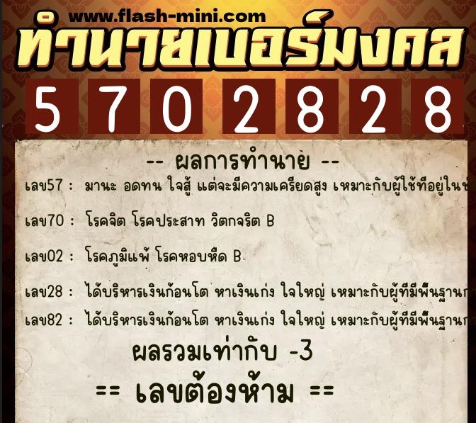 ทำนายเบอร์มงคล 0XX-5702828  ทำนายเบอร์มงคล หมายเลข 099-570282 