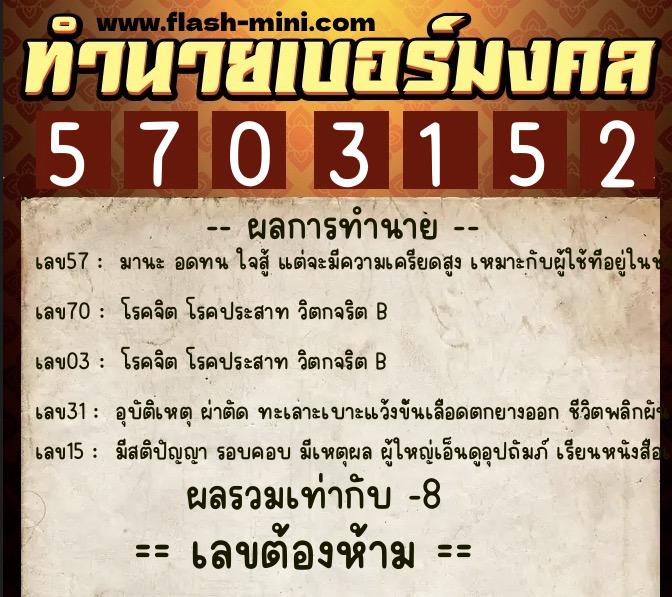 ทำนายเบอร์มงคล 0XX-5703152 ทำนายเบอร์มงคล หมายเลข 063-570315 ทำนายเบอร์มงคล 0XX-5703152 ทำนายเบอร์มงคล หมายเลข 063-570315