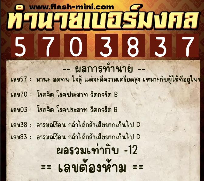 ทำนายเบอร์มงคล 0XX-5703837 ทำนายเบอร์มงคล หมายเลข 067-570383 ทำนายเบอร์มงคล 0XX-5703837 ทำนายเบอร์มงคล หมายเลข 067-570383