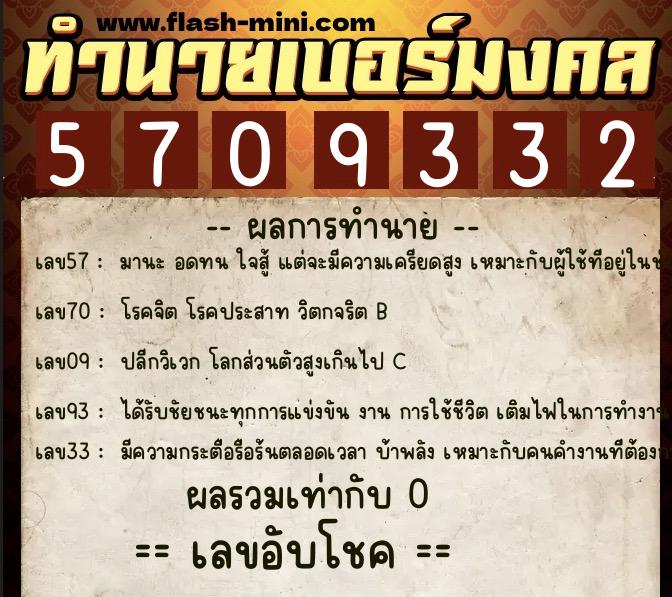 ทำนายเบอร์มงคล 0XX-5709332  ทำนายเบอร์มงคล หมายเลข 096-570933 