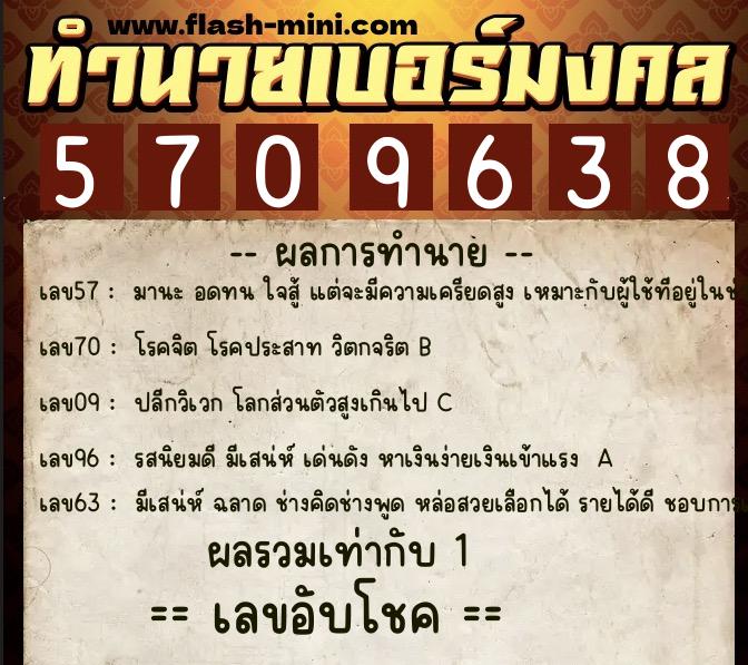ทำนายเบอร์มงคล 0XX-5709638  ทำนายเบอร์มงคล หมายเลข 090-570963 