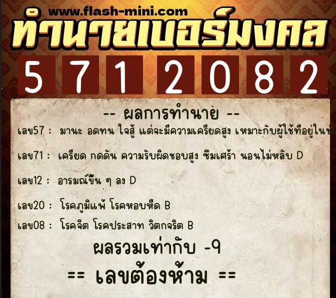 ทำนายเบอร์มงคล 0XX-5712082  ทำนายเบอร์มงคล หมายเลข 062-571208 