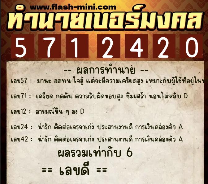 ทำนายเบอร์มงคล 0XX-5712420  ทำนายเบอร์มงคล หมายเลข 087-571242 