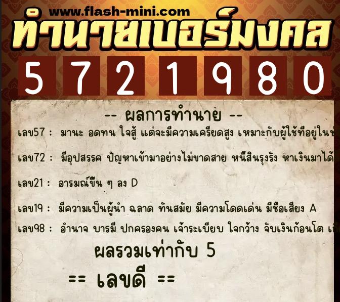 ทำนายเบอร์มงคล 0XX-5721980 ทำนายเบอร์มงคล หมายเลข 081-572198 ทำนายเบอร์มงคล 0XX-5721980 ทำนายเบอร์มงคล หมายเลข 081-572198