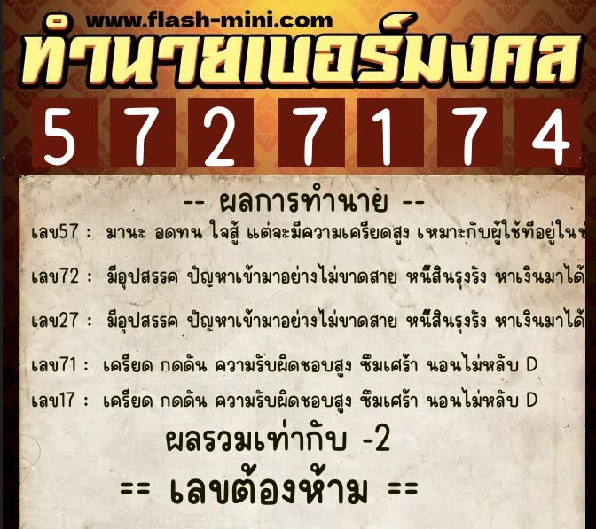 ทำนายเบอร์มงคล 0XX-5727174  ทำนายเบอร์มงคล หมายเลข 099-572717 