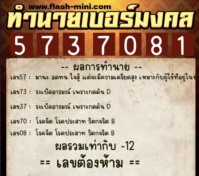 ทำนายเบอร์มงคล 0XX-5737081 ทำนายเบอร์มงคล หมายเลข 069-573708 ทำนายเบอร์มงคล 0XX-5737081 ทำนายเบอร์มงคล หมายเลข 069-573708