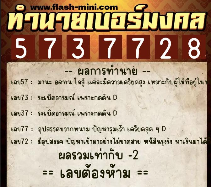 ทำนายเบอร์มงคล 0XX-5737728  ทำนายเบอร์มงคล หมายเลข 084-573772 