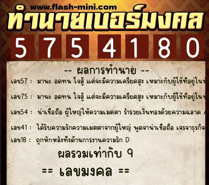 ทำนายเบอร์มงคล 0XX-5754180 ทำนายเบอร์มงคล หมายเลข 064-575418 ทำนายเบอร์มงคล 0XX-5754180 ทำนายเบอร์มงคล หมายเลข 064-575418