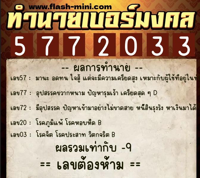 ทำนายเบอร์มงคล 0XX-5772033 ทำนายเบอร์มงคล หมายเลข 082-577203 ทำนายเบอร์มงคล 0XX-5772033 ทำนายเบอร์มงคล หมายเลข 082-577203