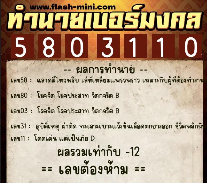 ทำนายเบอร์มงคล 0XX-5803110 ทำนายเบอร์มงคล หมายเลข 094-580311 ทำนายเบอร์มงคล 0XX-5803110 ทำนายเบอร์มงคล หมายเลข 094-580311