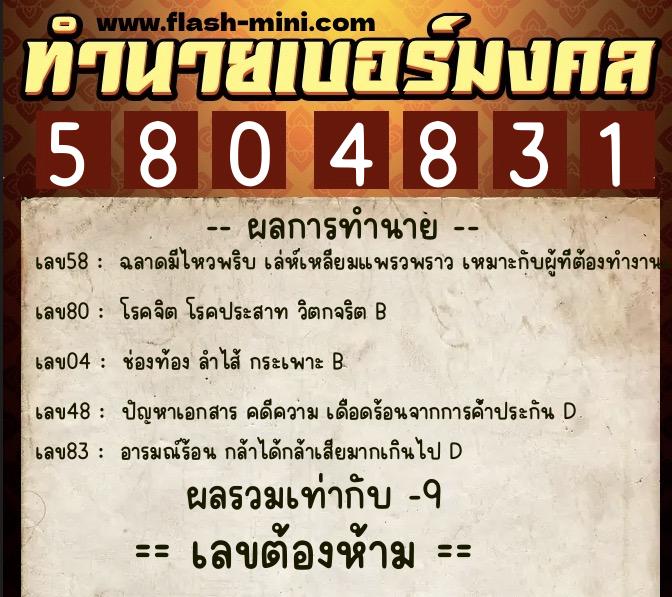 ทำนายเบอร์มงคล 0XX-5804831 ทำนายเบอร์มงคล หมายเลข 082-580483 ทำนายเบอร์มงคล 0XX-5804831 ทำนายเบอร์มงคล หมายเลข 082-580483