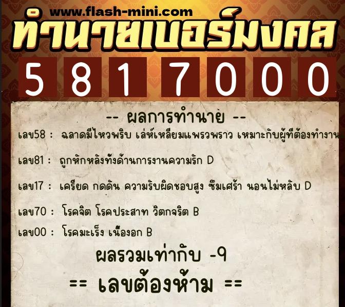 ทำนายเบอร์มงคล 0XX-5817000 ทำนายเบอร์มงคล หมายเลข 096-581700 ทำนายเบอร์มงคล 0XX-5817000 ทำนายเบอร์มงคล หมายเลข 096-581700
