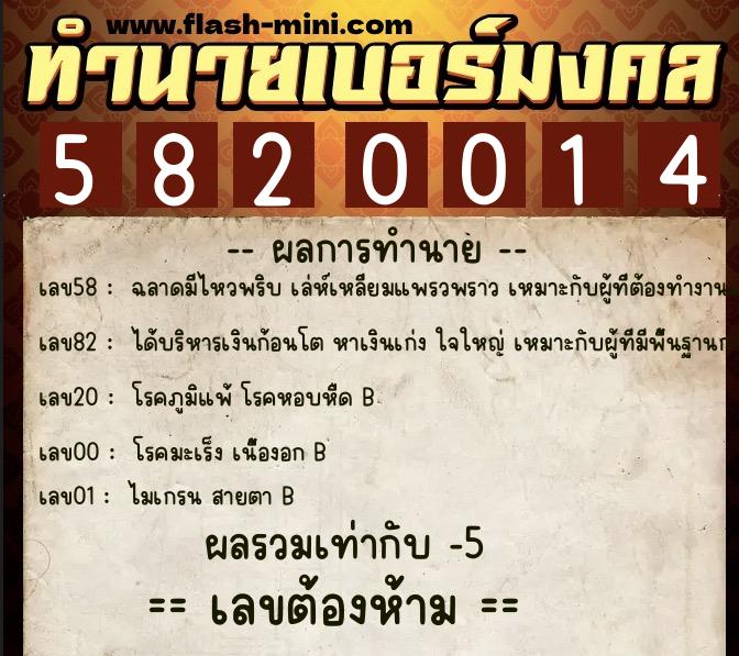 ทำนายเบอร์มงคล 0XX-5820014 ทำนายเบอร์มงคล หมายเลข 080-582001 ทำนายเบอร์มงคล 0XX-5820014 ทำนายเบอร์มงคล หมายเลข 080-582001