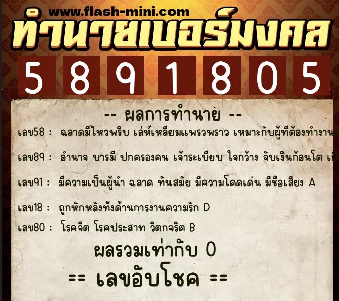 ทำนายเบอร์มงคล 0XX-5891805  ทำนายเบอร์มงคล หมายเลข 094-589180 