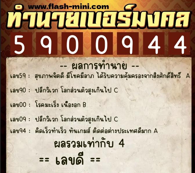 ทำนายเบอร์มงคล 0XX-5900944  ทำนายเบอร์มงคล หมายเลข 090-590094 