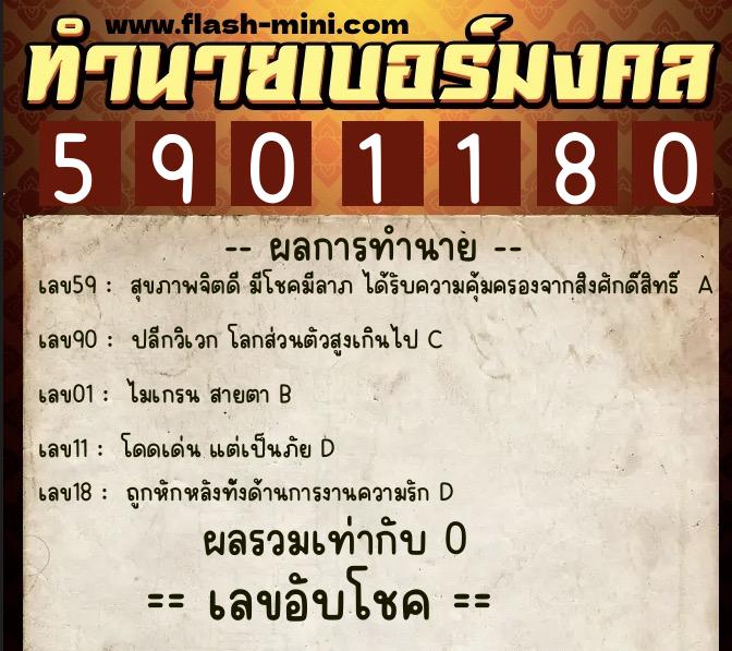 ทำนายเบอร์มงคล 0XX-5901180  ทำนายเบอร์มงคล หมายเลข 098-590118 