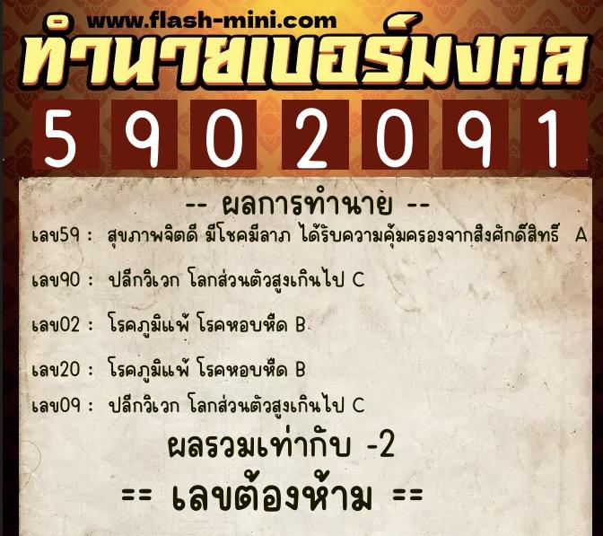 ทำนายเบอร์มงคล 0XX-5902091  ทำนายเบอร์มงคล หมายเลข 092-590209 