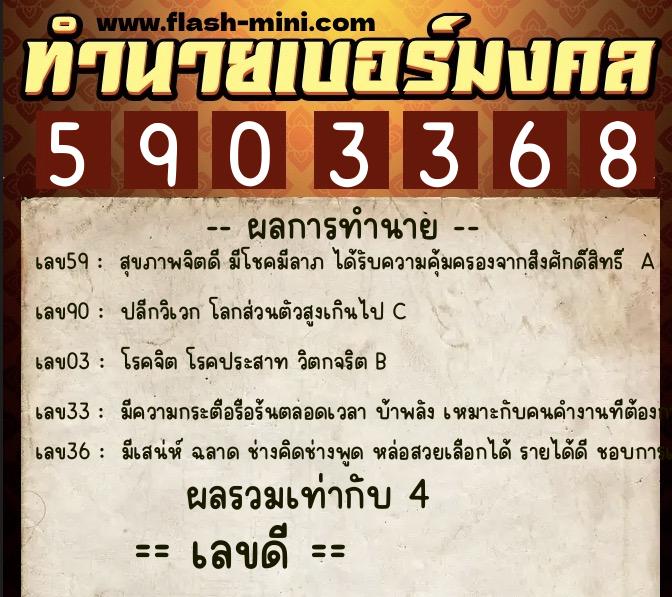 ทำนายเบอร์มงคล 0XX-5903368  ทำนายเบอร์มงคล หมายเลข 081-590336 