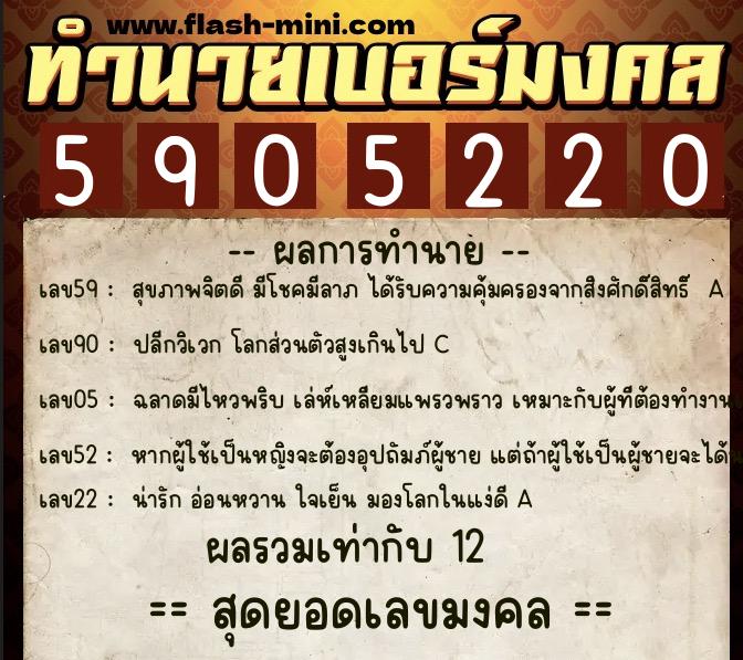 ทำนายเบอร์มงคล 0XX-5905220  ทำนายเบอร์มงคล หมายเลข 097-590522 