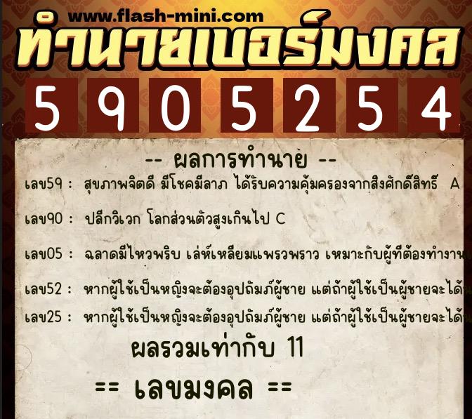 ทำนายเบอร์มงคล 0XX-5905254  ทำนายเบอร์มงคล หมายเลข 092-590525 