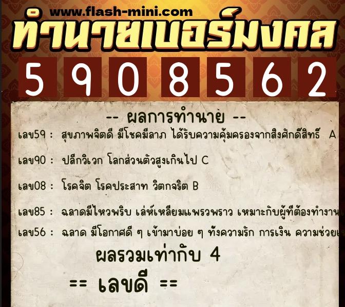 ทำนายเบอร์มงคล 0XX-5908562  ทำนายเบอร์มงคล หมายเลข 084-590856 