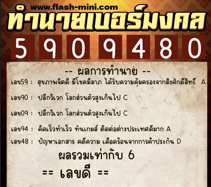 ทำนายเบอร์มงคล 0XX-5909480  ทำนายเบอร์มงคล หมายเลข 066-590948 