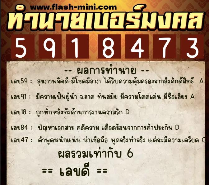 ทำนายเบอร์มงคล 0XX-5918473  ทำนายเบอร์มงคล หมายเลข 066-591847 