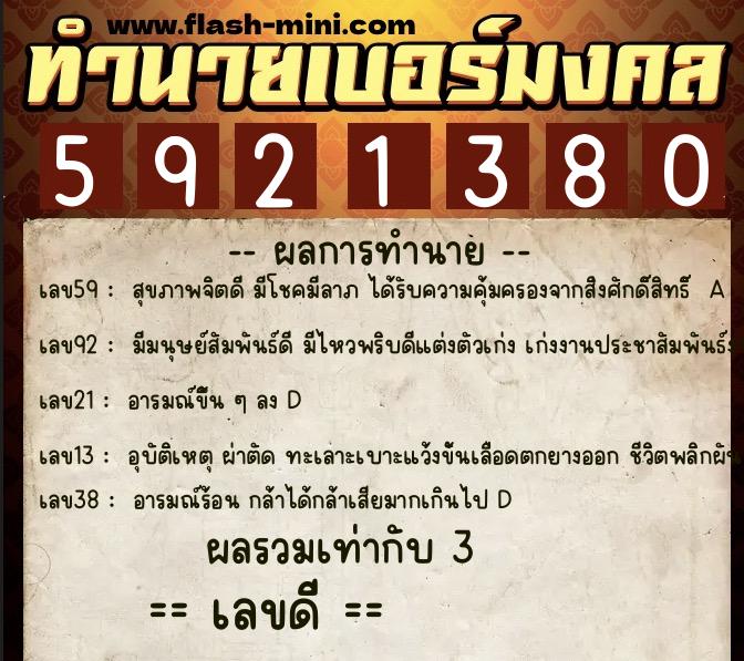 ทำนายเบอร์มงคล 0XX-5921380 ทำนายเบอร์มงคล หมายเลข 069-592138 ทำนายเบอร์มงคล 0XX-5921380 ทำนายเบอร์มงคล หมายเลข 069-592138