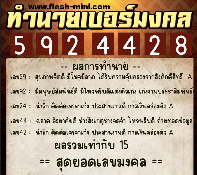 ทำนายเบอร์มงคล 0XX-5924428  ทำนายเบอร์มงคล หมายเลข 089-592442 