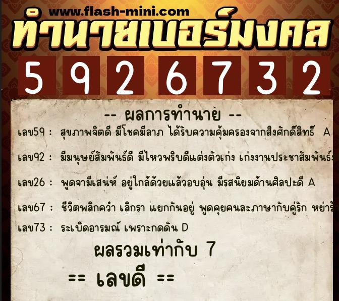 ทำนายเบอร์มงคล 0XX-5926732  ทำนายเบอร์มงคล หมายเลข 093-592673 