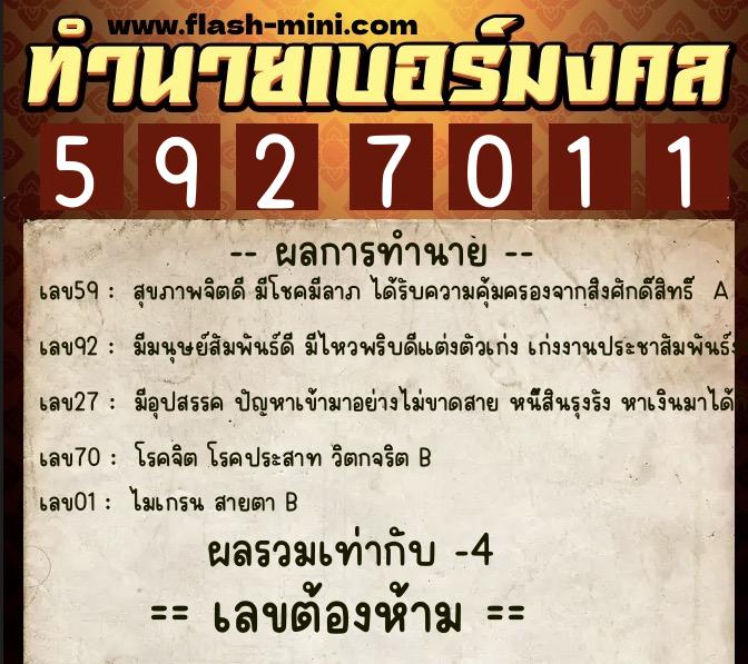 ทำนายเบอร์มงคล 0XX-5927011 ทำนายเบอร์มงคล หมายเลข 063-592701 ทำนายเบอร์มงคล 0XX-5927011 ทำนายเบอร์มงคล หมายเลข 063-592701