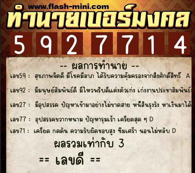 ทำนายเบอร์มงคล 0XX-5927714 ทำนายเบอร์มงคล หมายเลข 065-592771 ทำนายเบอร์มงคล 0XX-5927714 ทำนายเบอร์มงคล หมายเลข 065-592771