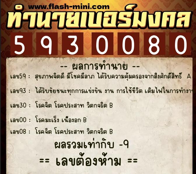 ทำนายเบอร์มงคล 0XX-5930080  ทำนายเบอร์มงคล หมายเลข 093-593008 