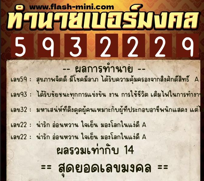 ทำนายเบอร์มงคล 0XX-5932229  ทำนายเบอร์มงคล หมายเลข 092-593222 