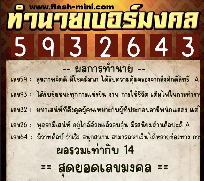 ทำนายเบอร์มงคล 0XX-5932643  ทำนายเบอร์มงคล หมายเลข 090-593264 