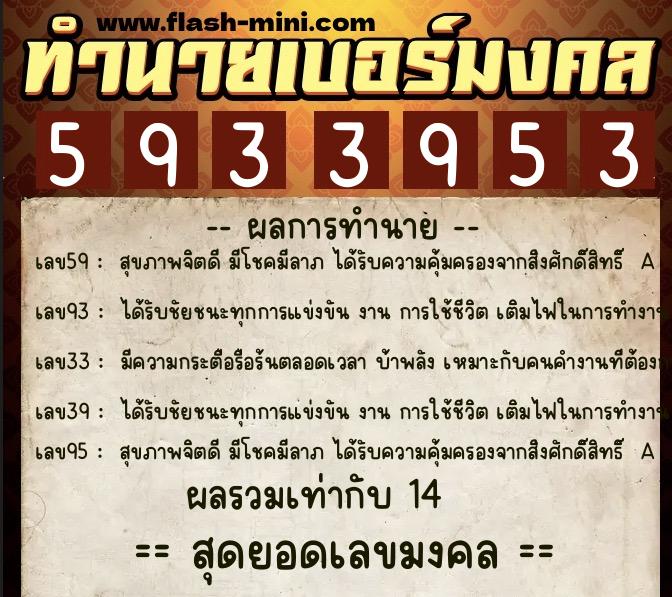 ทำนายเบอร์มงคล 0XX-5933953  ทำนายเบอร์มงคล หมายเลข 093-593395 