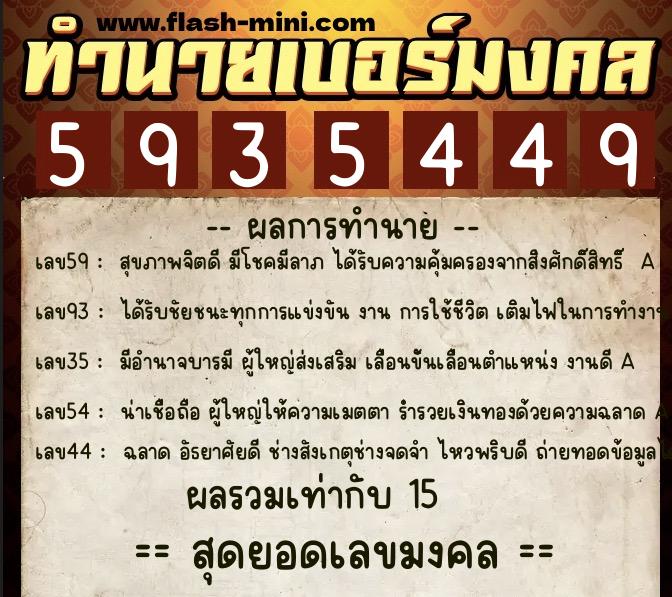 ทำนายเบอร์มงคล 0XX-5935449  ทำนายเบอร์มงคล หมายเลข 062-593544 