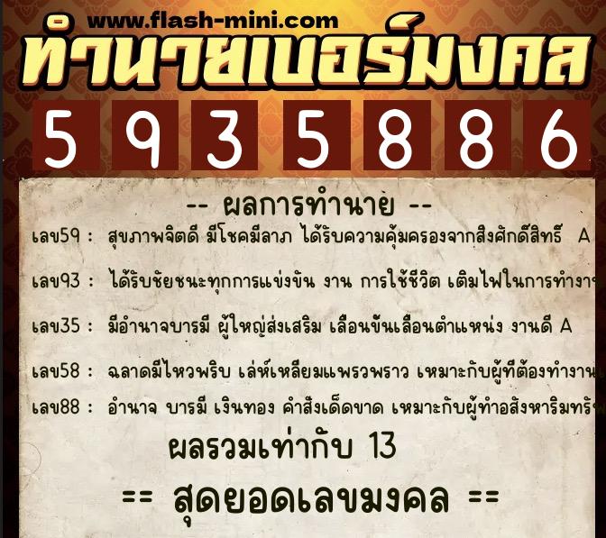 ทำนายเบอร์มงคล 0XX-5935886  ทำนายเบอร์มงคล หมายเลข 064-593588 