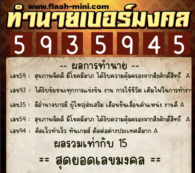ทำนายเบอร์มงคล 0XX-5935945  ทำนายเบอร์มงคล หมายเลข 062-593594 