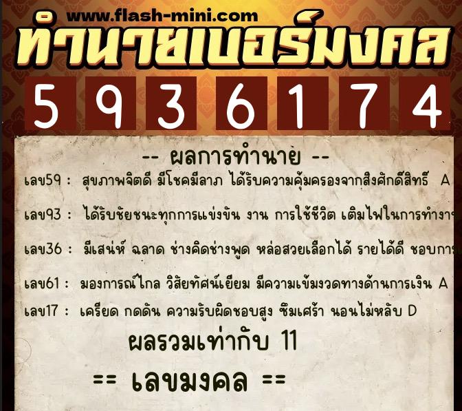 ทำนายเบอร์มงคล 0XX-5936174  ทำนายเบอร์มงคล หมายเลข 096-593617 