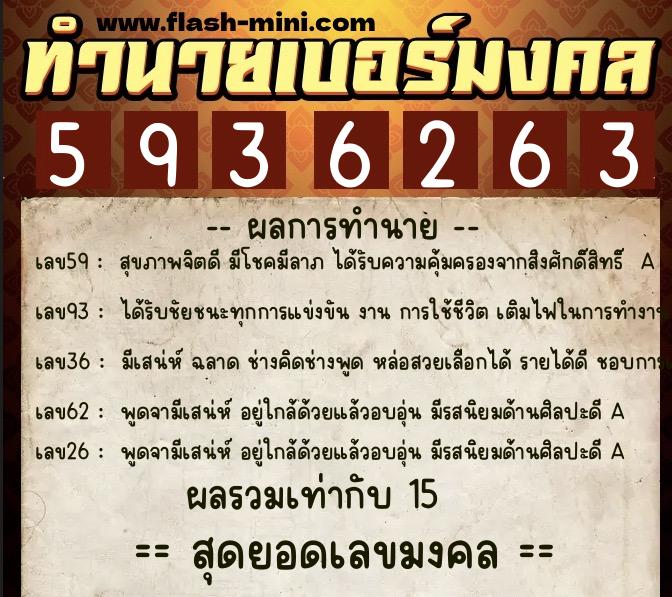 ทำนายเบอร์มงคล 0XX-5936263  ทำนายเบอร์มงคล หมายเลข 087-593626 