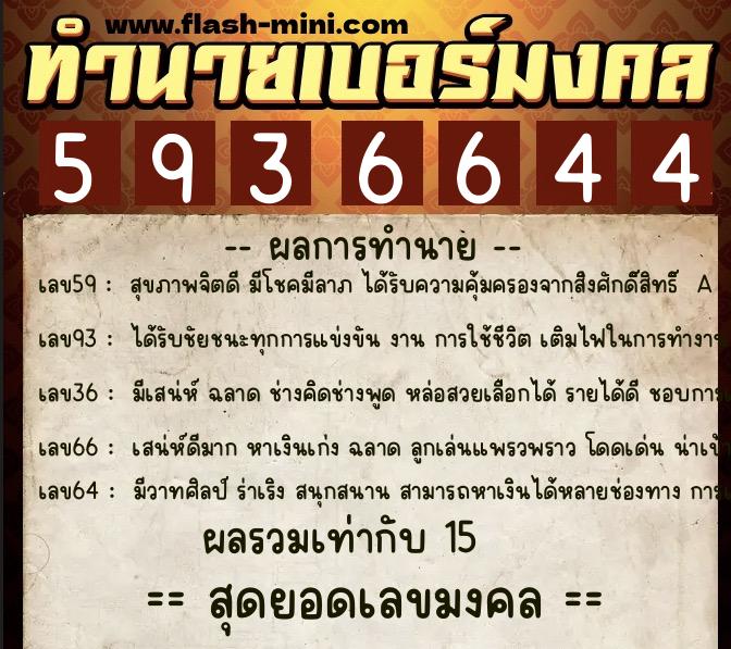ทำนายเบอร์มงคล 0XX-5936644  ทำนายเบอร์มงคล หมายเลข 085-593664 