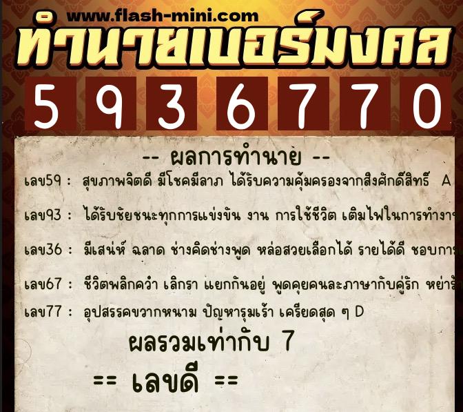 ทำนายเบอร์มงคล 0XX-5936770  ทำนายเบอร์มงคล หมายเลข 082-593677 
