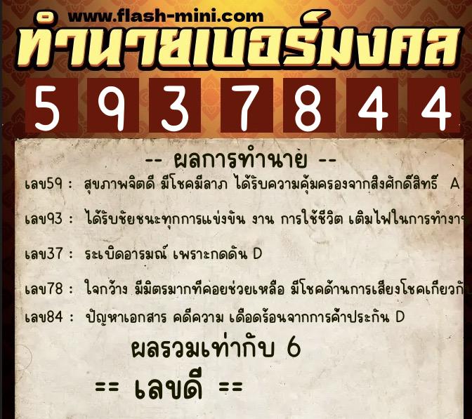 ทำนายเบอร์มงคล 0XX-5937844  ทำนายเบอร์มงคล หมายเลข 065-593784 