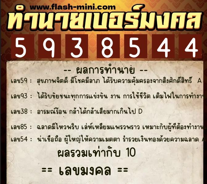 ทำนายเบอร์มงคล 0XX-5938544  ทำนายเบอร์มงคล หมายเลข 091-593854 